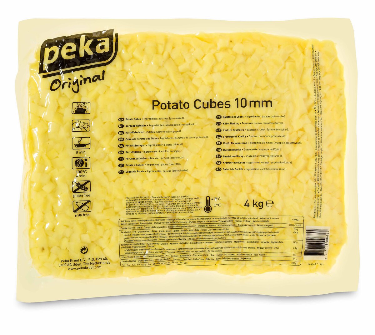 Peka Forsoðnir Kartöflu Teningar 10mm 3x4kg