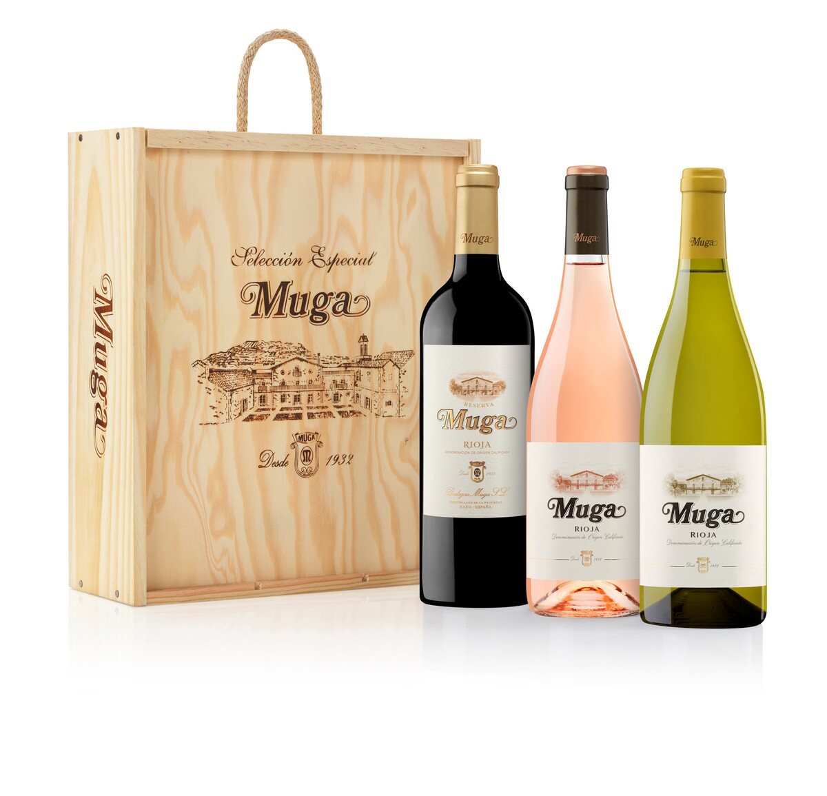Muga Reserva, Muga Blanco, Muga Rosé í trékassa