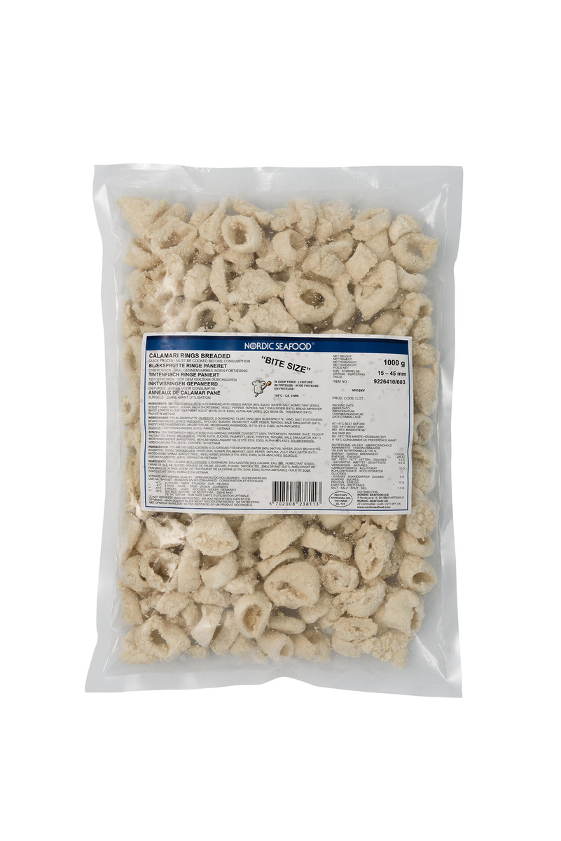 Smokkfiskhringir Lightlyu Floured 8 x1000gr IQF 15-45mm